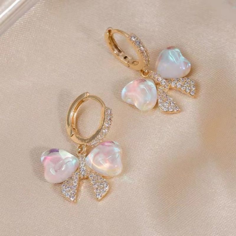 FerenHongXia Anting Tusuk Bulat Bentuk Pita warna Gold untuk Wanita