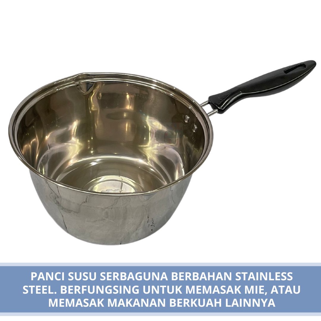 Panci Susu / Panci Rebus Serbaguna Stainless Steel Gagang Hitam