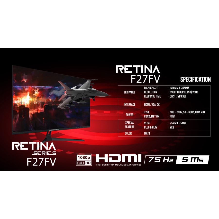 Monitor CUBE GAMING RETINA 27&quot; F27FV FHD Frameless Design 75Hz - 5ms