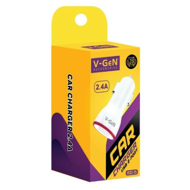 V-Gen Car Charger VCC2-25 Dual Port USB LED 2.4A / Adaptor Mobil Original
