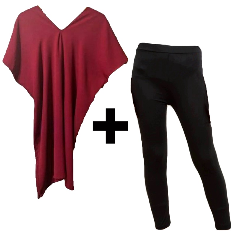 1 KG Muat 3 PCS / COMBO HEMAT  Nagita Long Square CRINKLE + Legging SPANDEX PREMIUM-MAROON + LEGGING