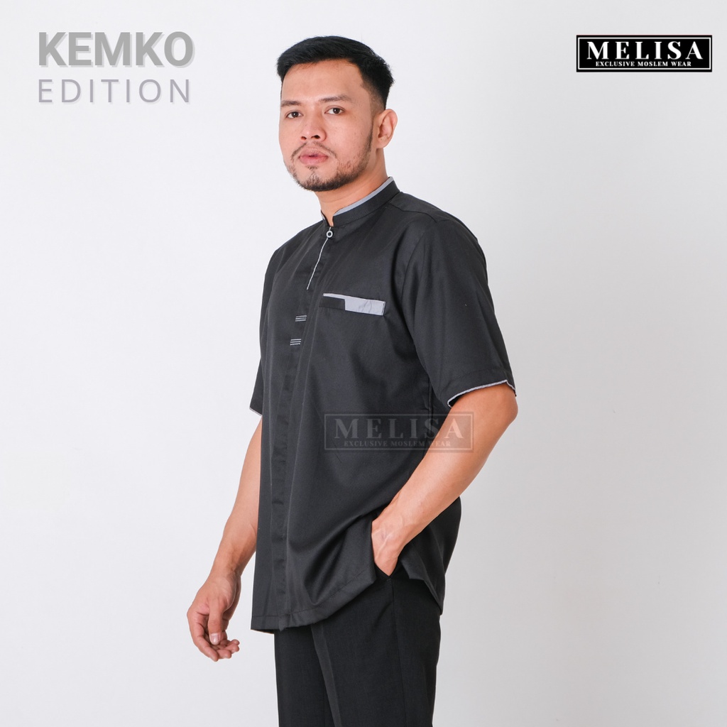 Baju Koko Pria Bahan Katun Toyobo Baju Muslim Laki Laki Model Kemko Polos Lengan Pendek Warna Hitam