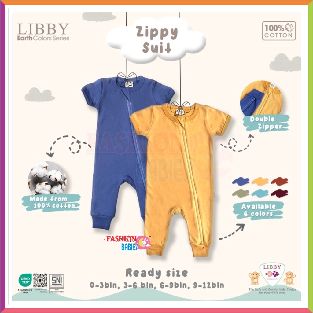 LIBBY ZIPPY SUIT EARTH COLOUR | ZIPPER JUMPSUIT LENGAN PENDEK 0-12 BULAN