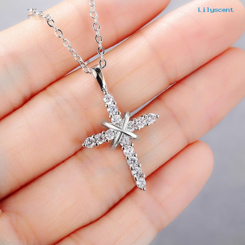 Ls Kalung Wanita Permukaan Mengkilap Bahan Alloy Tahan Karat Fashionable Unisex Necklace Dengan Liontin Salib Untuk Pacaran