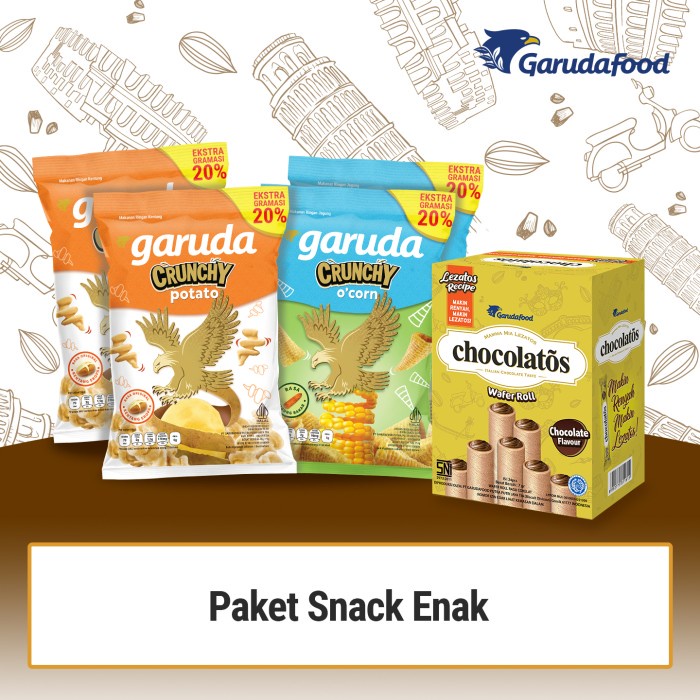 PAKET SNACK GARUDA KENTANG EROPA, OCORN DAN CHOCOLATOS WAFER STICK
