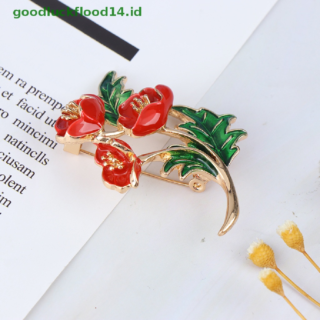 [GOOGFOUR] Minyak Tetes Poppy Bunga Pita Busur Bros Pin Memorial Warna Silver/Gold [TOP]