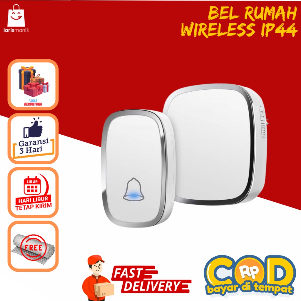 Bel Rumah 300M IP44 Wireless Anti Air [Bisa Pilih Musik] Waterproof Door Bell Pintu Bel Jarak Jauh Tanpa Kabel Anti Air Bel Tahan Air Bel Listrik