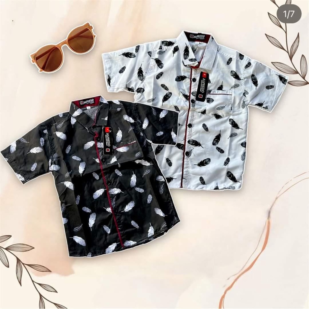 Kemeja printing anak laki-laki Motif Bulu Ayam usia 1 sampai 12 tahun Bisa pilih warna