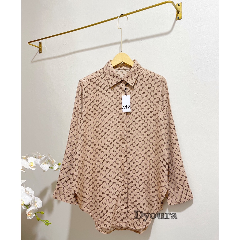 kemeja Rayon basic oversize motif Gg shirt / Kemeja gg terbaru/ kemeja lengan panjang / kemeja wanita motif gg