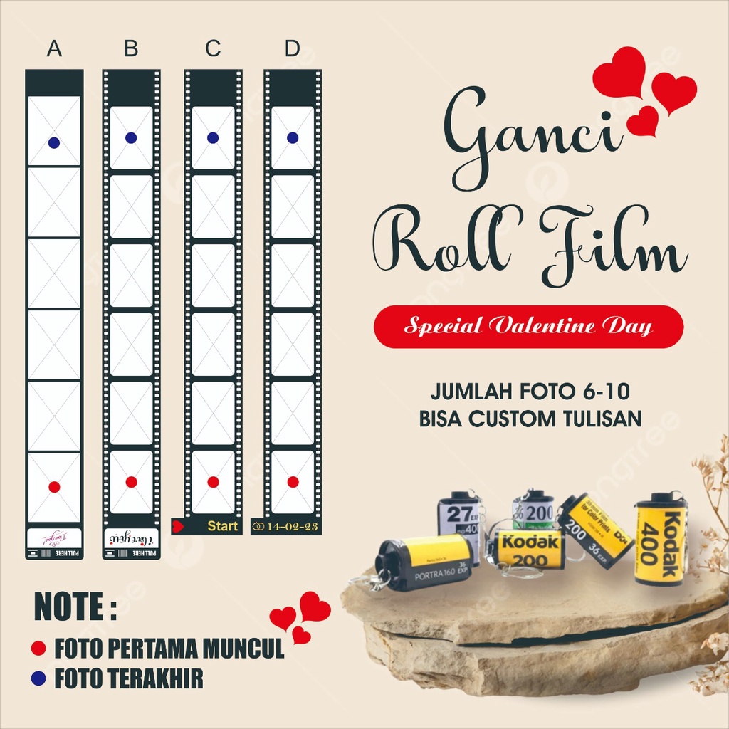 RB Roll Film Custom Gantungan Kunci 10 foto Valentine's / Kado Gantungan Roll Film / Kado Ulang