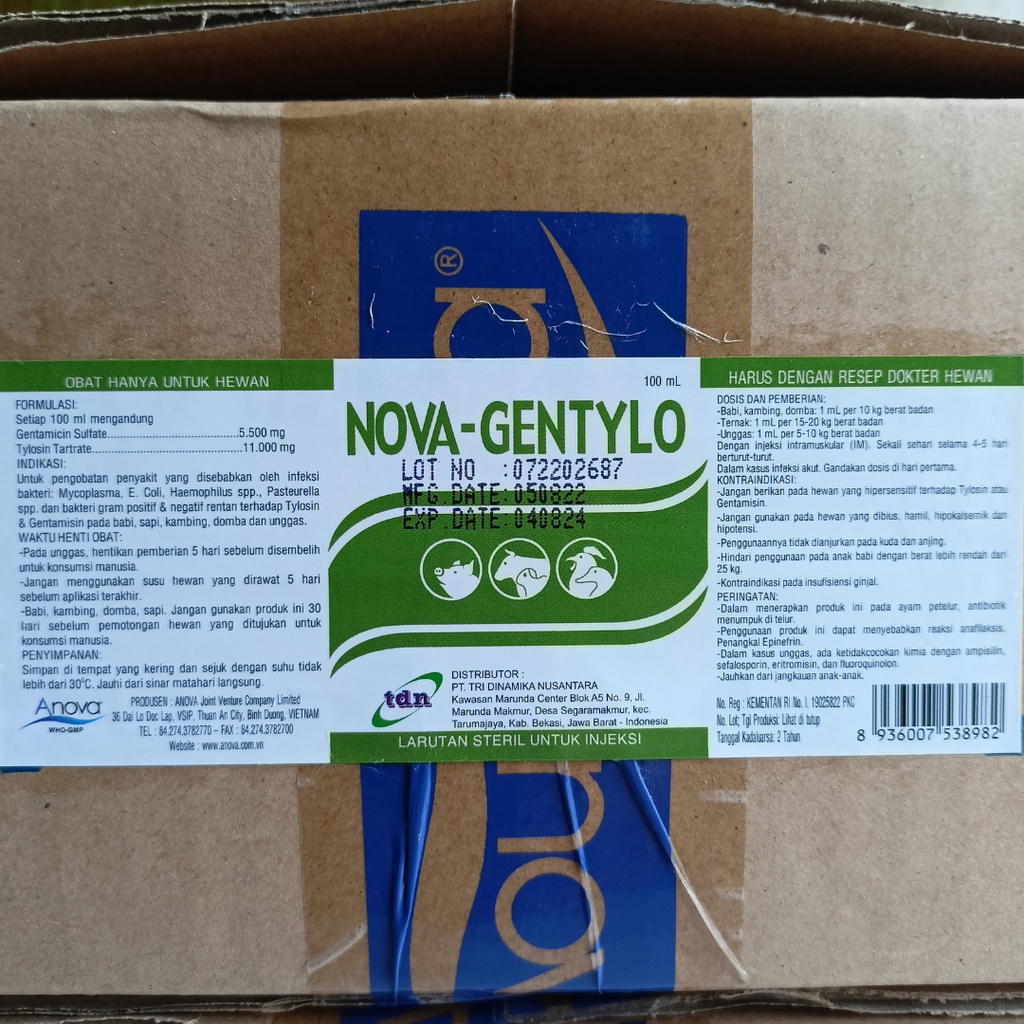 NOVA GENTYLO | Antibiotik Infeksi Bakteri Spektrum Luas Untuk Sapi Kambing Babi Unggas | 100 ml | ANOVA