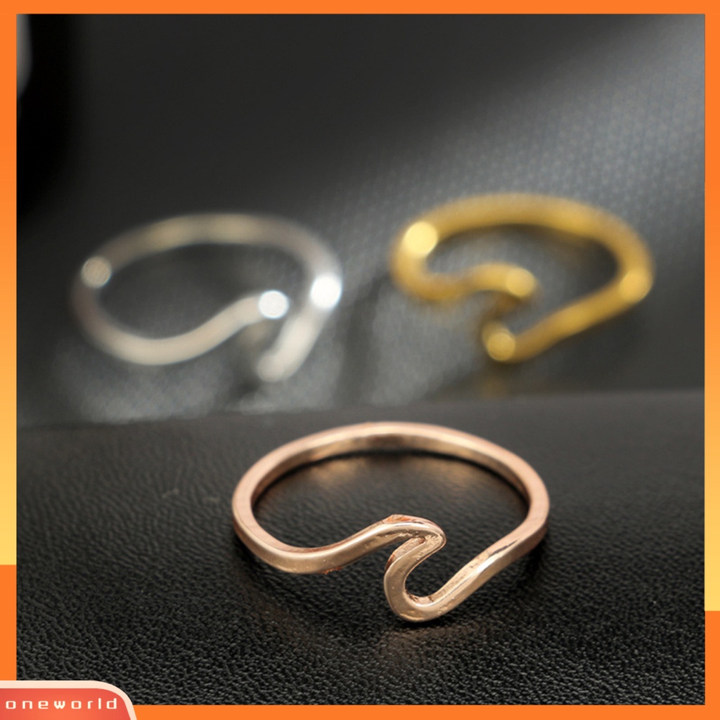 {oneworld} Cincin Gelombang Tipis Fashion Pria Wanita Pantai Laut Surfer Island Perhiasan Pakaian Pesta