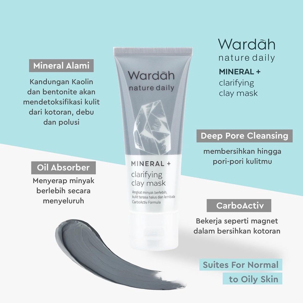 `ღ´ PHINKL `ღ´  ᘺᗩᖇᕲᗩᕼ Wardah Mineral Clarifying Clay Mask oil control anti radikal bebas untuk angkat komedo sel kulit mati mencerahkan memutihkan