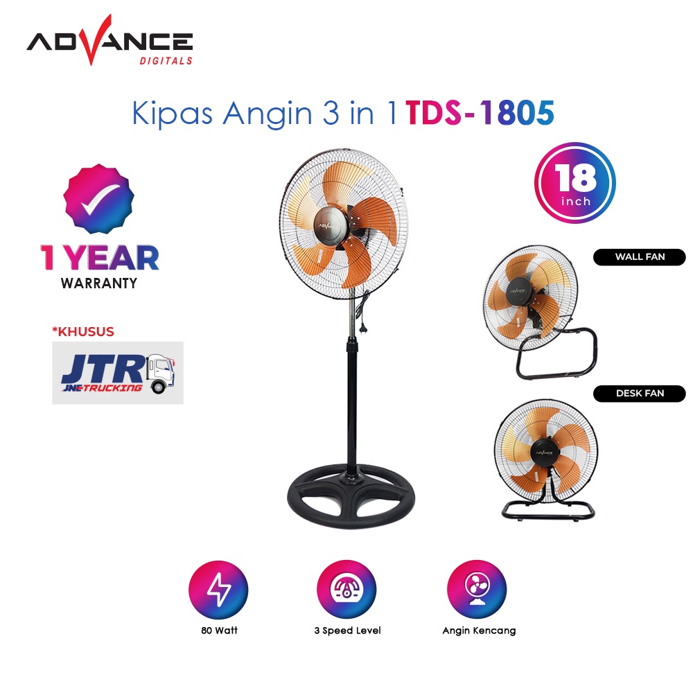 ADVANCE Kipas Angin 3in1 Berdiri / Meja / Dinding TDS-1805 Garansi Resmi Advance 1 Tahun