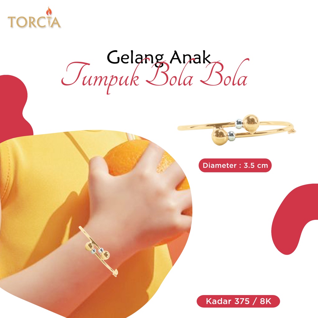 Gelang Bayi dan Anak Emas Asli Tumpuk Bola Bola Kadar 375 Torcia