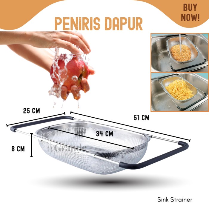 Dapur Saringan buah sayur stainless Saringan Bak Cuci Piring 34cm Oval