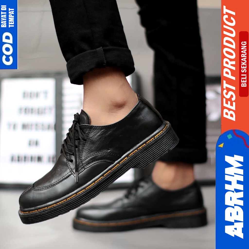 Sepatu Formal Pantofel Docmart Pria Kulit Asli Kerja Hitam Abrhm FAUNA