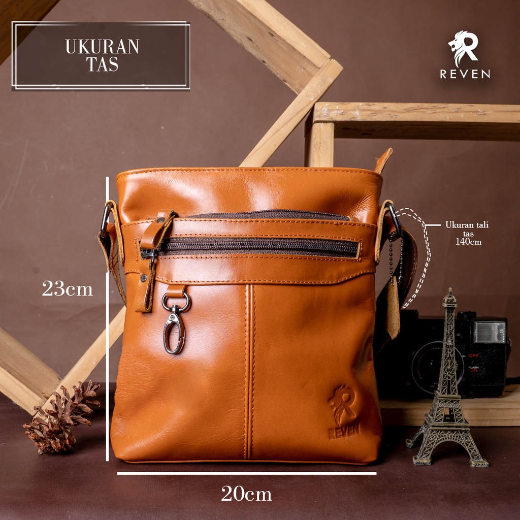 Tas Selempang Kulit Pria Reven Key Holder Sling Bag Branded Original Kulit Sapi Asli Premium