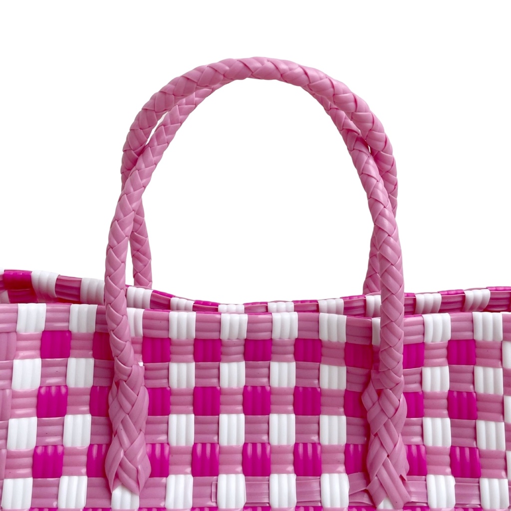 Barbara Micro Market Bag in gingham pink