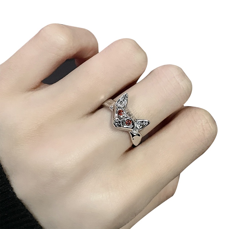 Gothic Cakar Kucing Zirkon Cincin Kristal Gelap Hewan Rubah Ekor Aesthetic Cincin Set Baru Vintage Goth Jari Peluk Rings Untuk Wanita Perhiasan