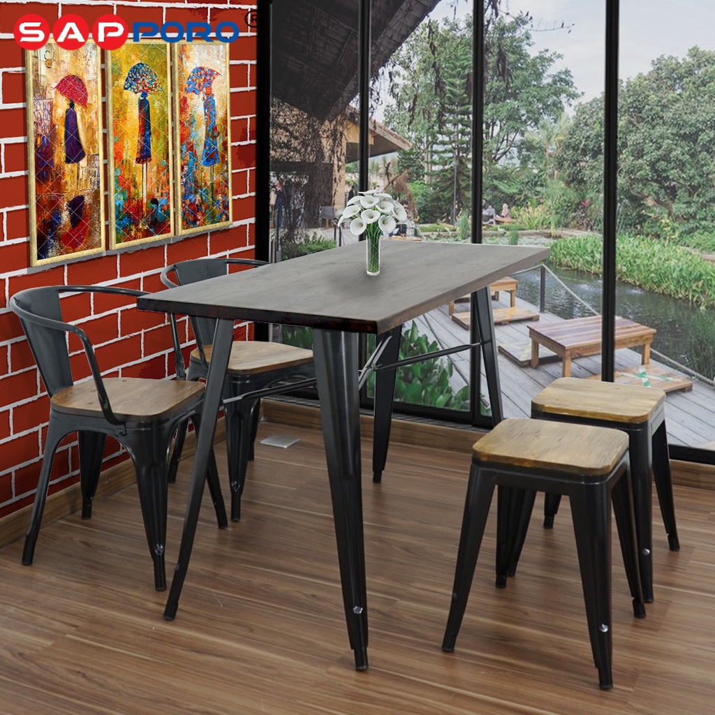 SAPPORO TAAVETTI - Meja Makan Set | Meja Tolix Set | Dining Table Set