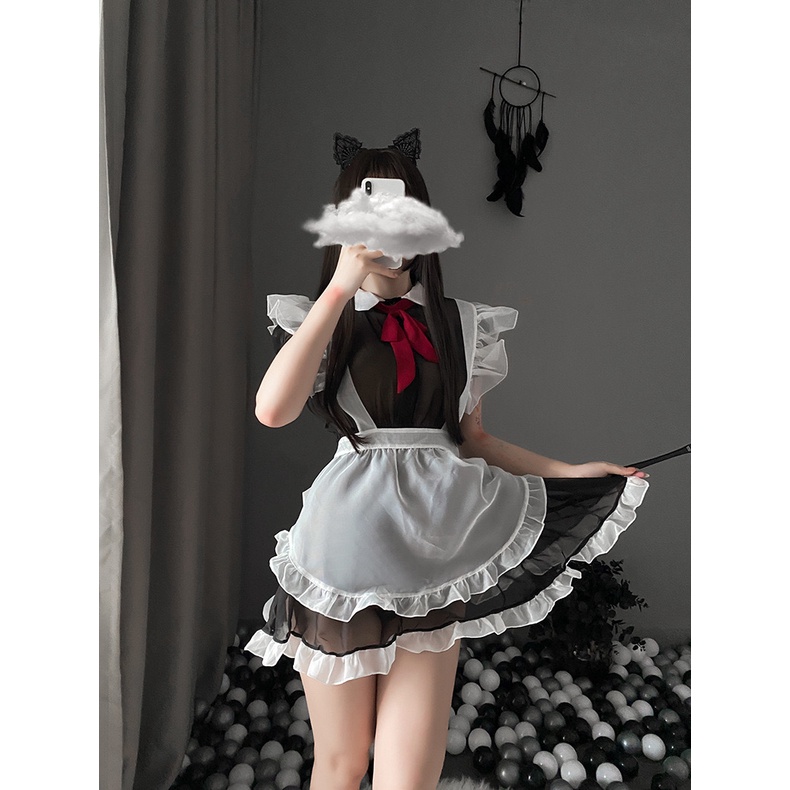 Lingerie Sexy Cosplay lure Perban Apron Sifon Perspektif Pembantu Seragam A206