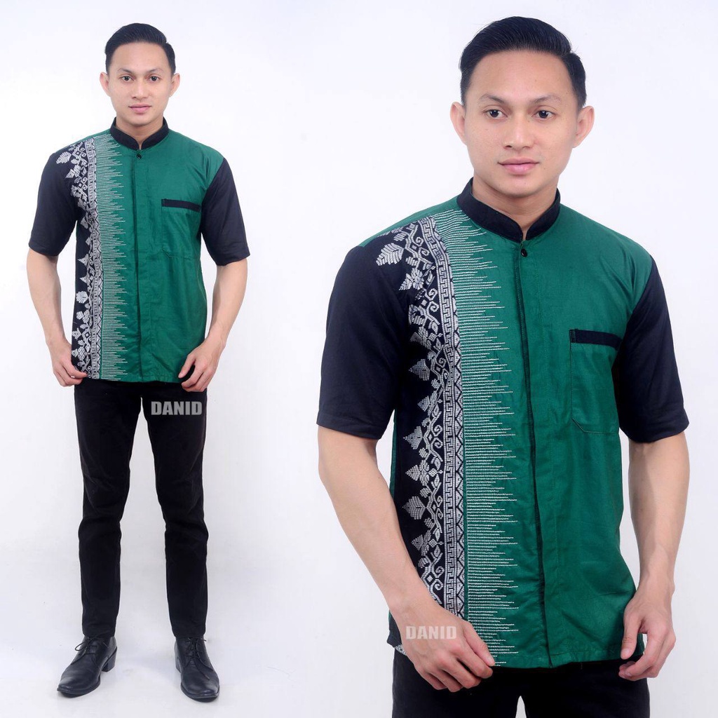 Baju Koko Muslim Pria Lengan Pendek Baju Koko Bordir Motif Kentrung