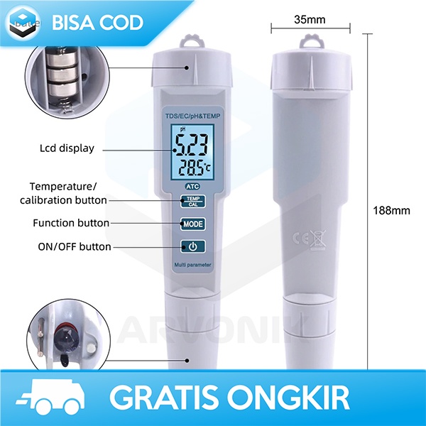 ALAT UKUR PH AIR 3IN1 PH TESTER PENGUKUR KADAR KUALITAS AIR DIGITAL