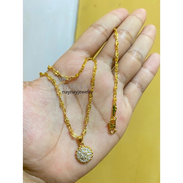 Kalung Koin Pecah Kopi 1 Suku Bulat Permata full / Warna 24k Real pict Uk 45cm