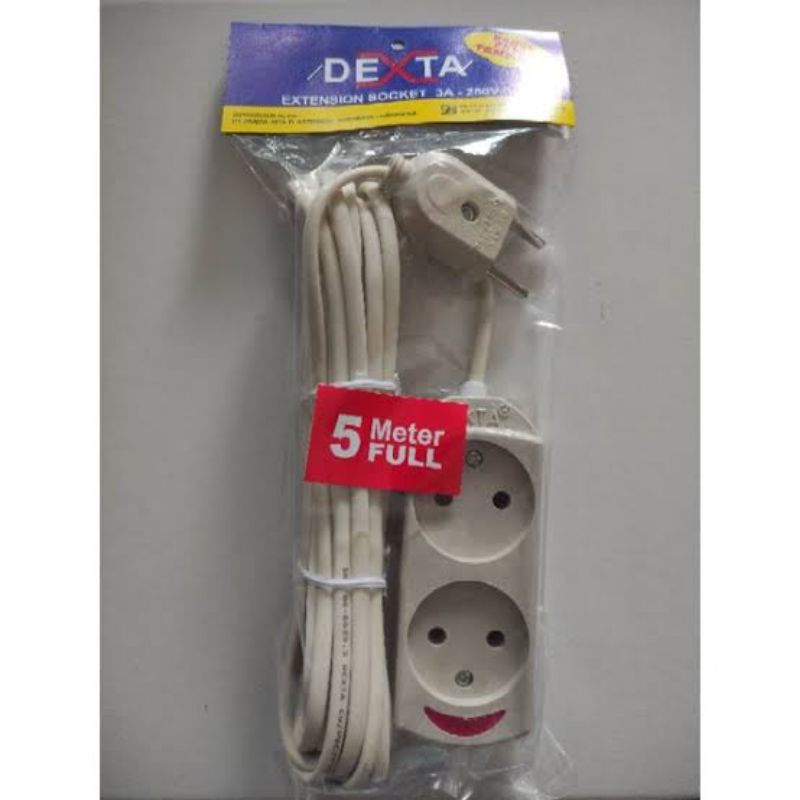 Stop Kontak Colokan Listrik Gepeng 2 Lubang + Kabel 5 Meter Full DEXTA