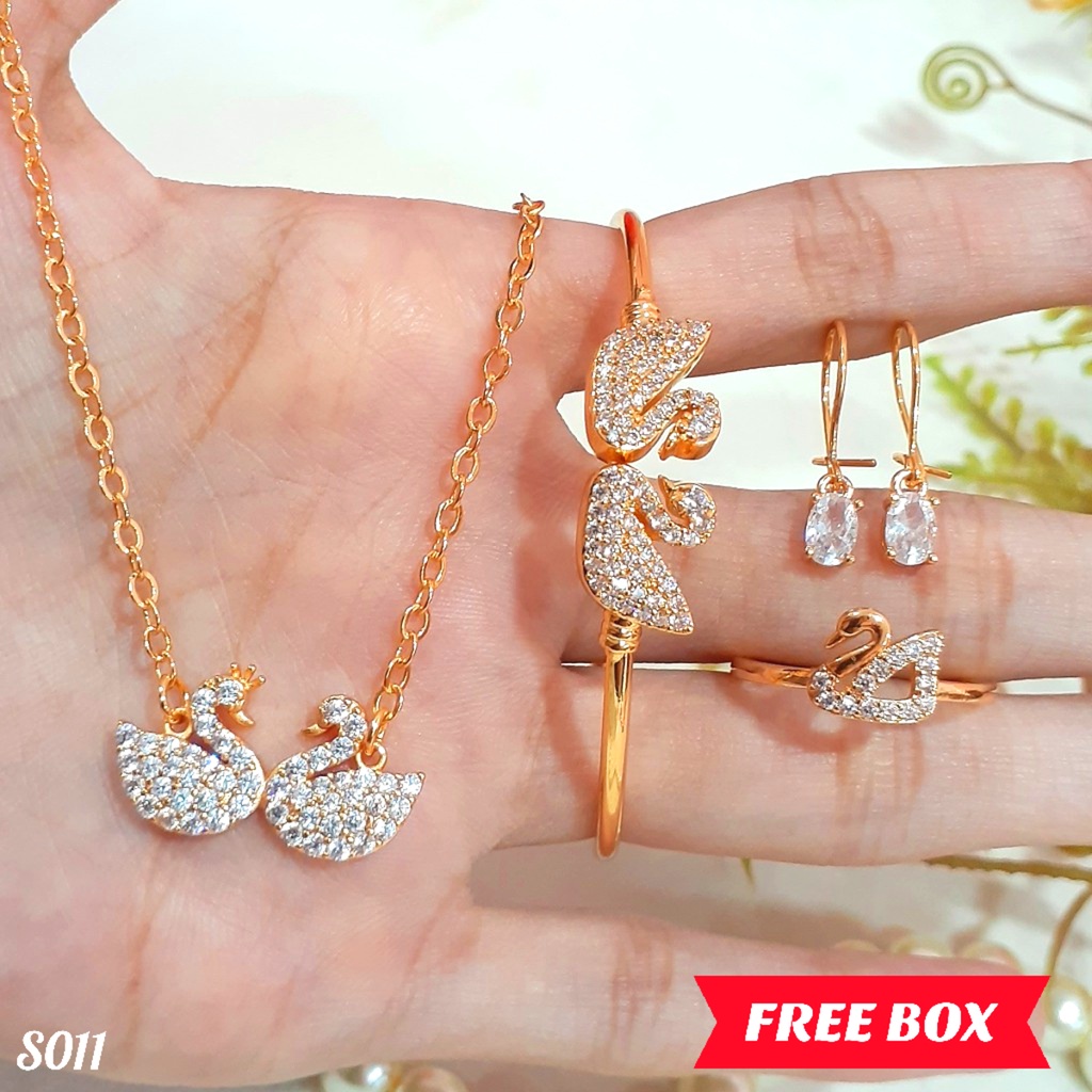 PGX Set Perhiasan Xuping Cincin Gelang Kalung Anting Lapis Emas - S011