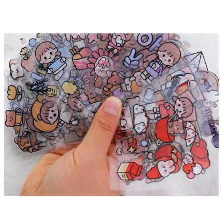 Sticker Aesthetic Design DIY 2D / Stiker Botol Minum Viral Buku Diary Laptop Lucu 100 Pcs