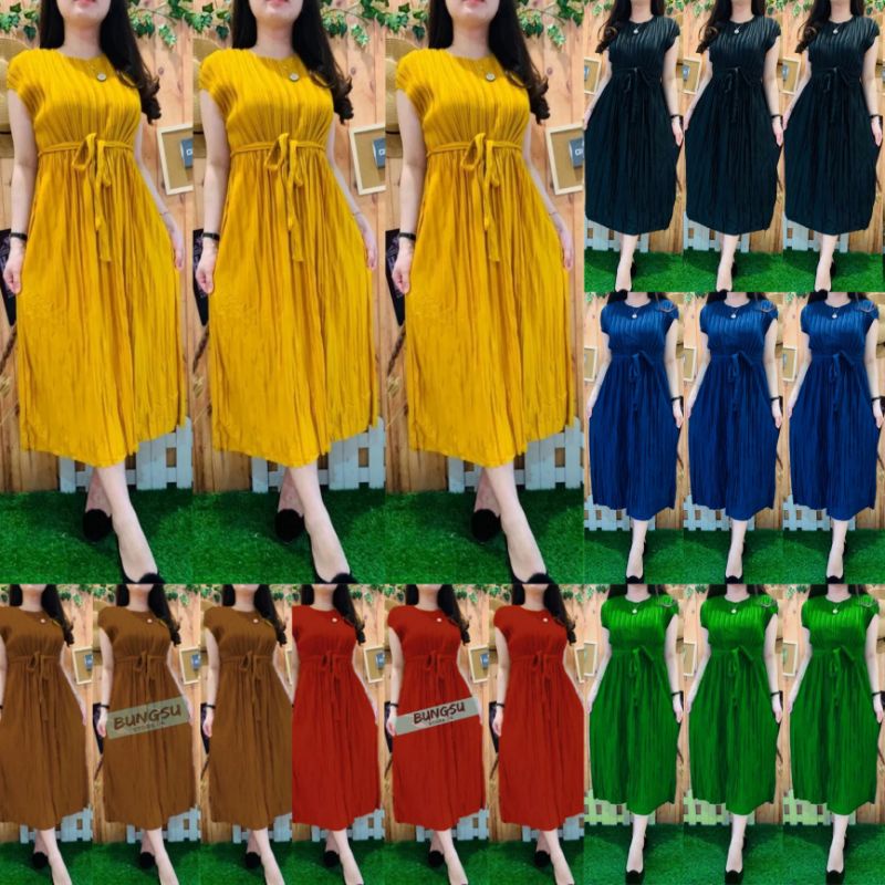 Long Dress Wanita Plisket Tanpa Lengan/Dress Viral 2023/Dress Wanita/Pakaian Wanita/Dress Terlaris-RANDOM