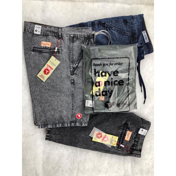 trendy Celana Pendek Pria semi jeans wash hitam ice snow distro casual cowok hits original riverbed