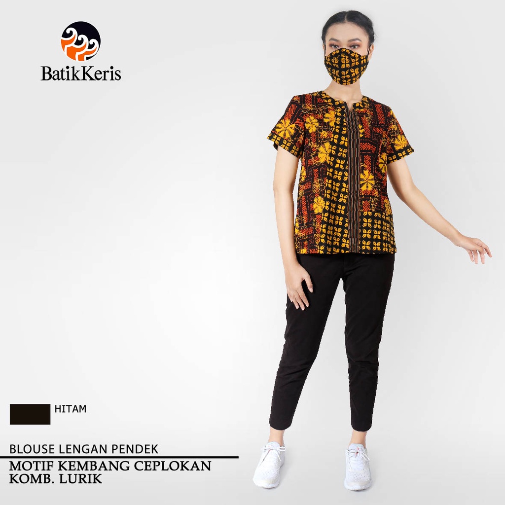 Batik Keris Blus Lengan Pendek Kembang Ceplokan Komb Lurik