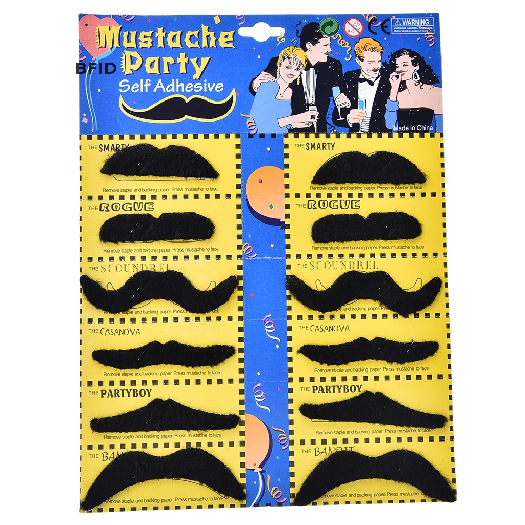 [BFID] 12pcs Set Pria Hitam Kumis Kumis Palsu Lucu Jenggot Pesta Kostum Halloween [ID]