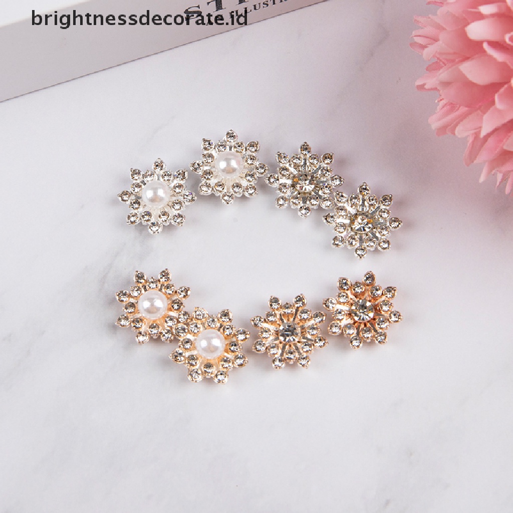 [Birth] 10pcs Kancing Berlian Imitasi Snowflake Pearl Strass Untuk Aksesori Pakaian Kerajinan DIY [ID]