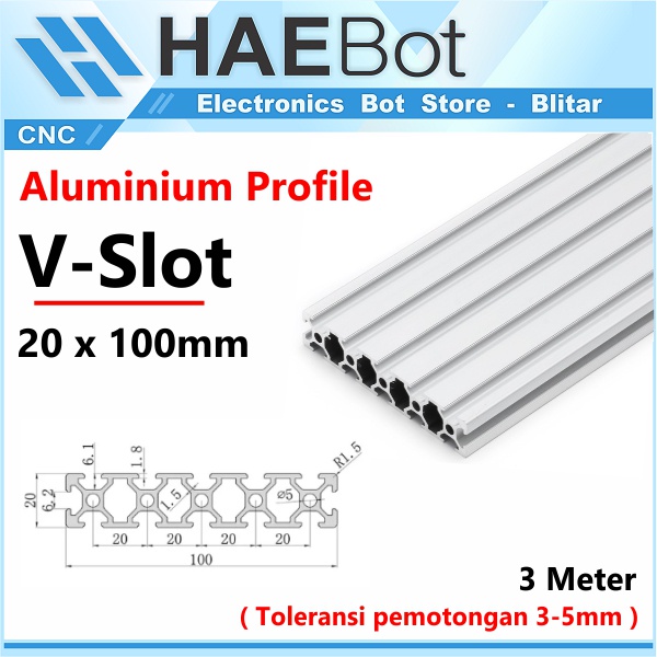 [HAEBOT] Aluminium Profile Profil V Slot 20100 20x100AP 20100 3 Meter Frame CNC Alumunium Extrusion 