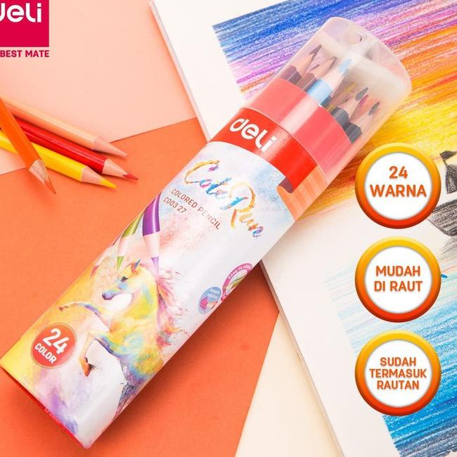

레 Pensil Warna / Color Pencil DELI 24 Warna Bonus Serutan - EC Trendy