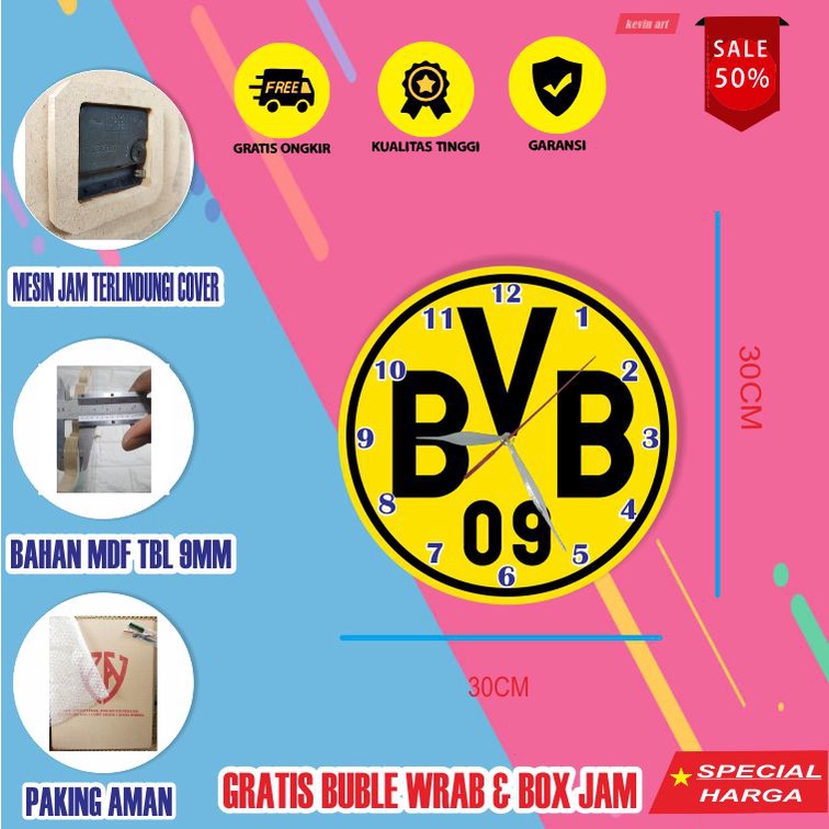 Jam Dinding Tempel Tembok Keren Motif Dortmund BVB Unik Minimalis Terbaru