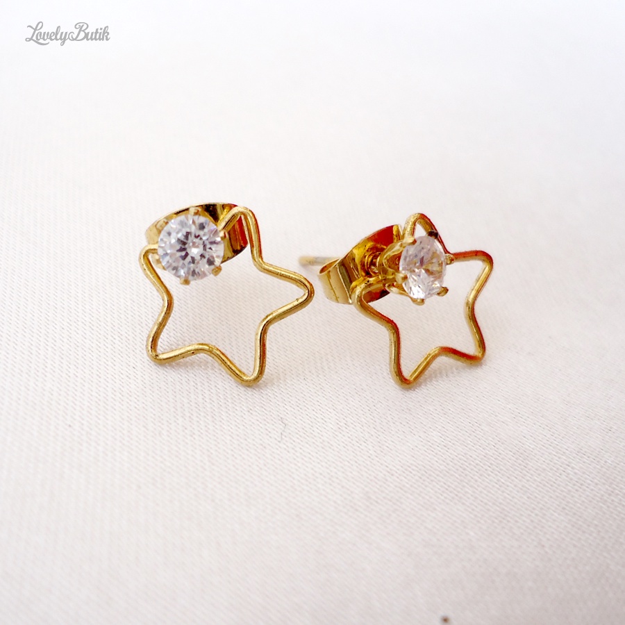 Anting Tindik Titanium Anti karat Ni4 Giwang Tusuk Emas Model Bintang Korea Terbaru - Lovelybutik