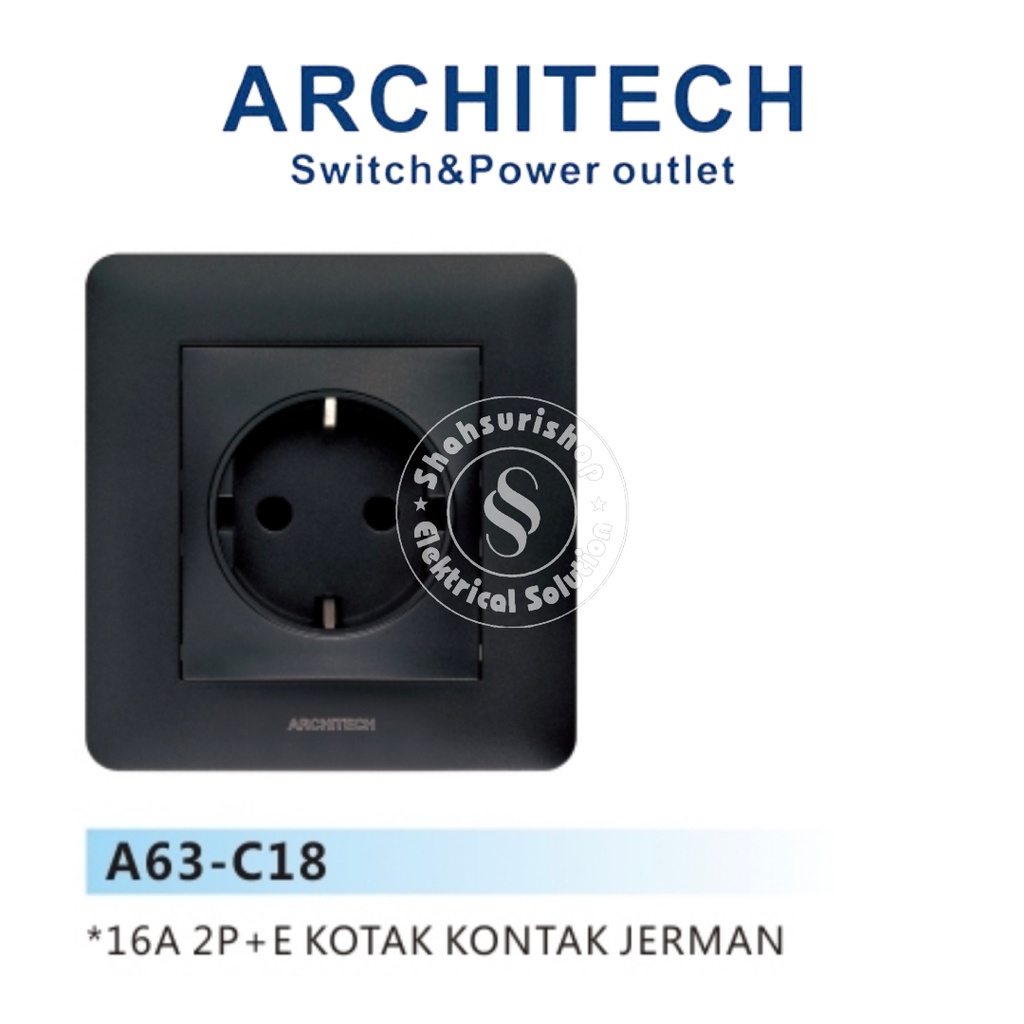 ARCHITECH STOP KONTAK INFINITY A63-C18 16A BK 2P+E HITAM