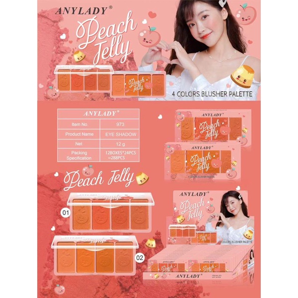 Anylady PEACH JELLY Blush On 4 Colors Blusher Palette 973