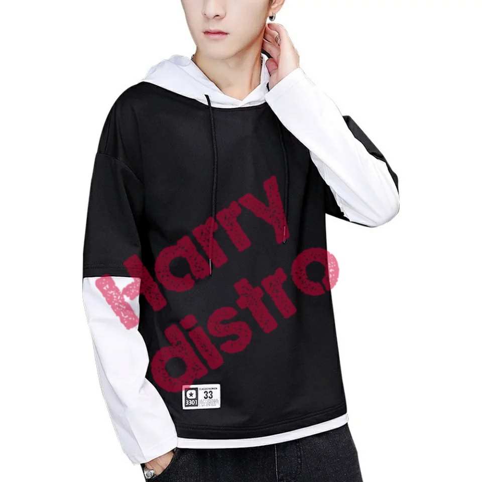 [PREMIUM] kaos kombinasi kaos korea kaos polos hitam putih kaos kupluk hoodie baju lengan panjang