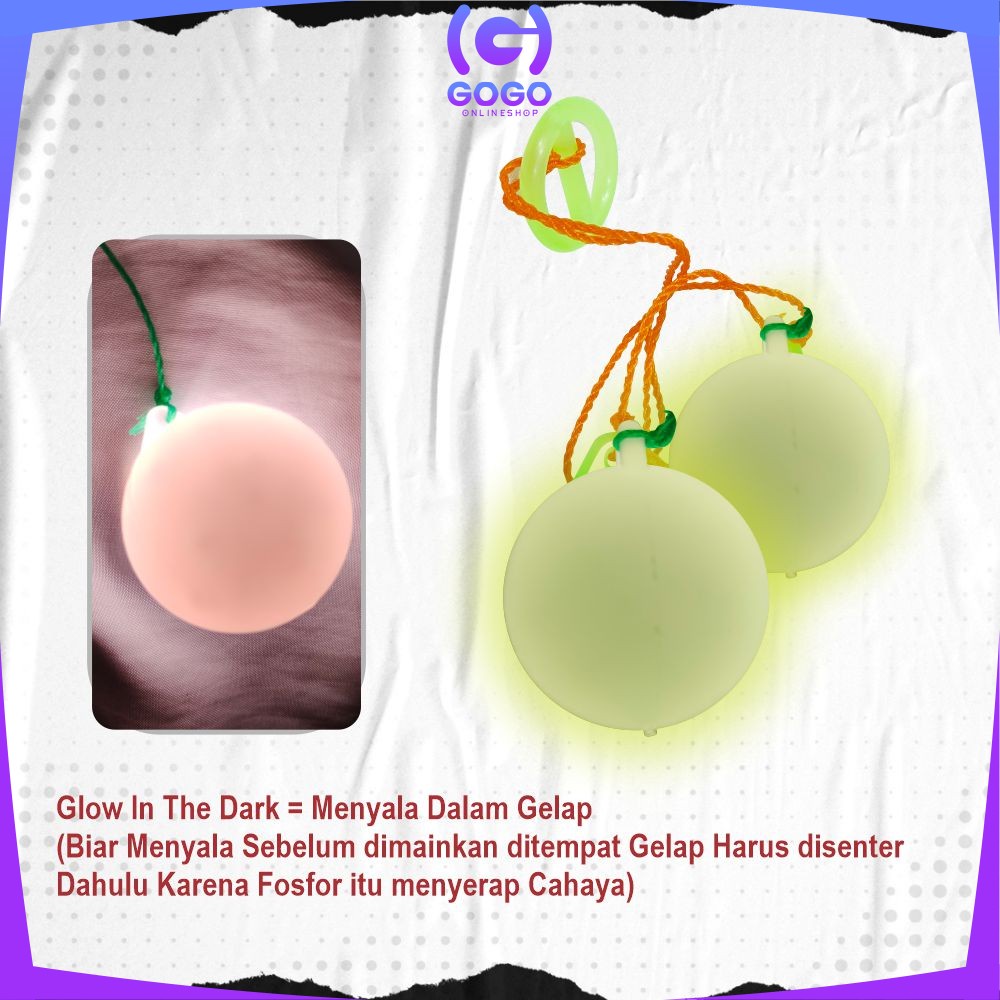 GOGO-M306 Mainan Anak Lato Lato Glow In The Dark  / Tek Tek / Lotto Lotto / Mainan Tradisional Adu Bola Glowing Jadul Tempo dulu