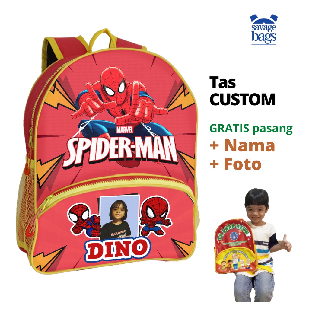 

Tas Custom Anak Foto+Nama - Tema Spiderman Red - PRE ORDER 8 Hari