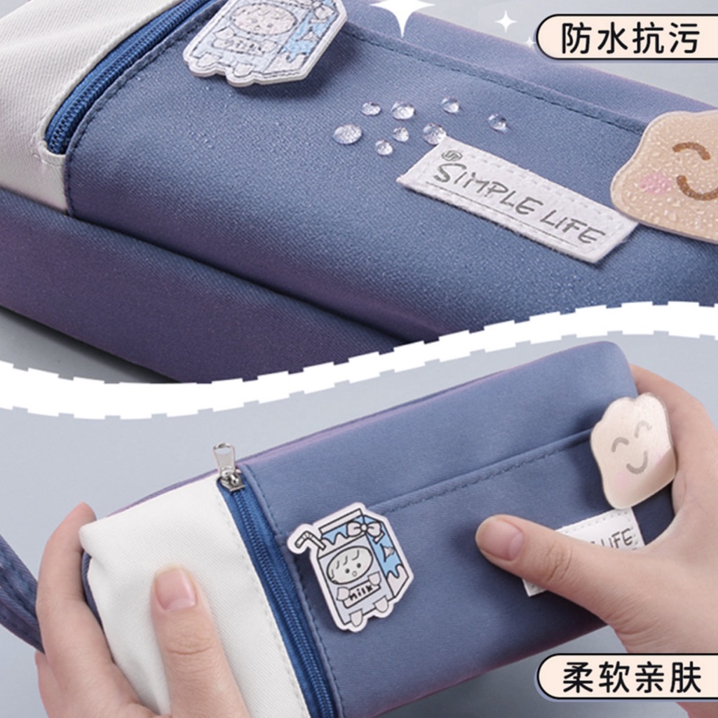 TXS04 Korean Pen Pencil Case Kain QiWi Label Water Resistant Kotak Tempat Pensil TKM