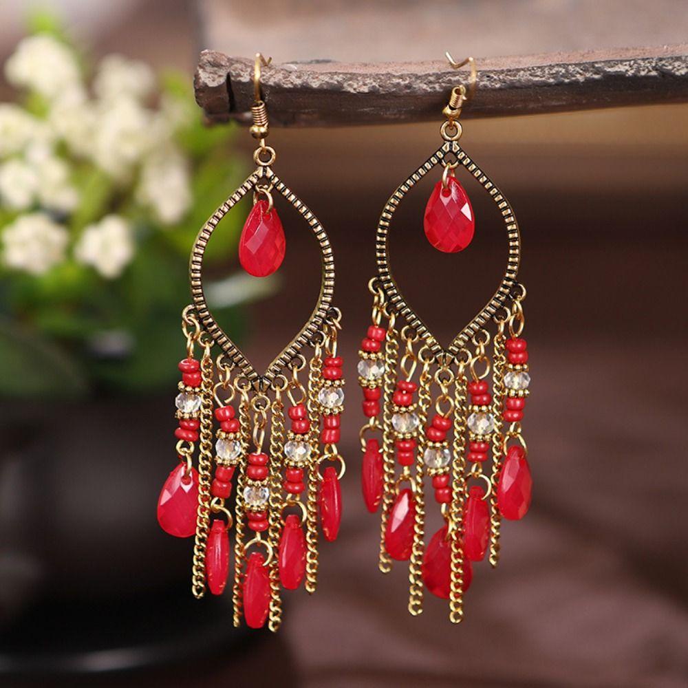 Mxbeauty Anting Rumbai Panjang Kreatif Vintage Hadiah Perhiasan Aksesoris Ear Hook Gaya Etnik Wanita Drop Earrings