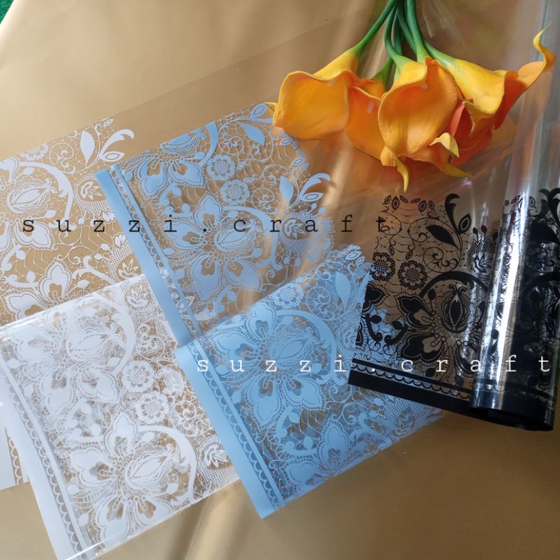 GROSIR KERTAS BUKET transparant motif bunga paper flowers wrapping