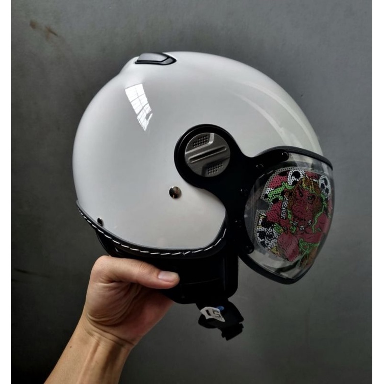 ZEUS ZS 210K WHITE GLOSSY RETRO SINGLE VISOR